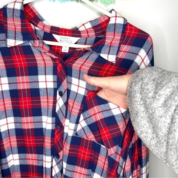 Market & Spruce Red White Blue Plaid Long Sleeve Button Shirt Stitch Fix XXL - Picture 2 of 12